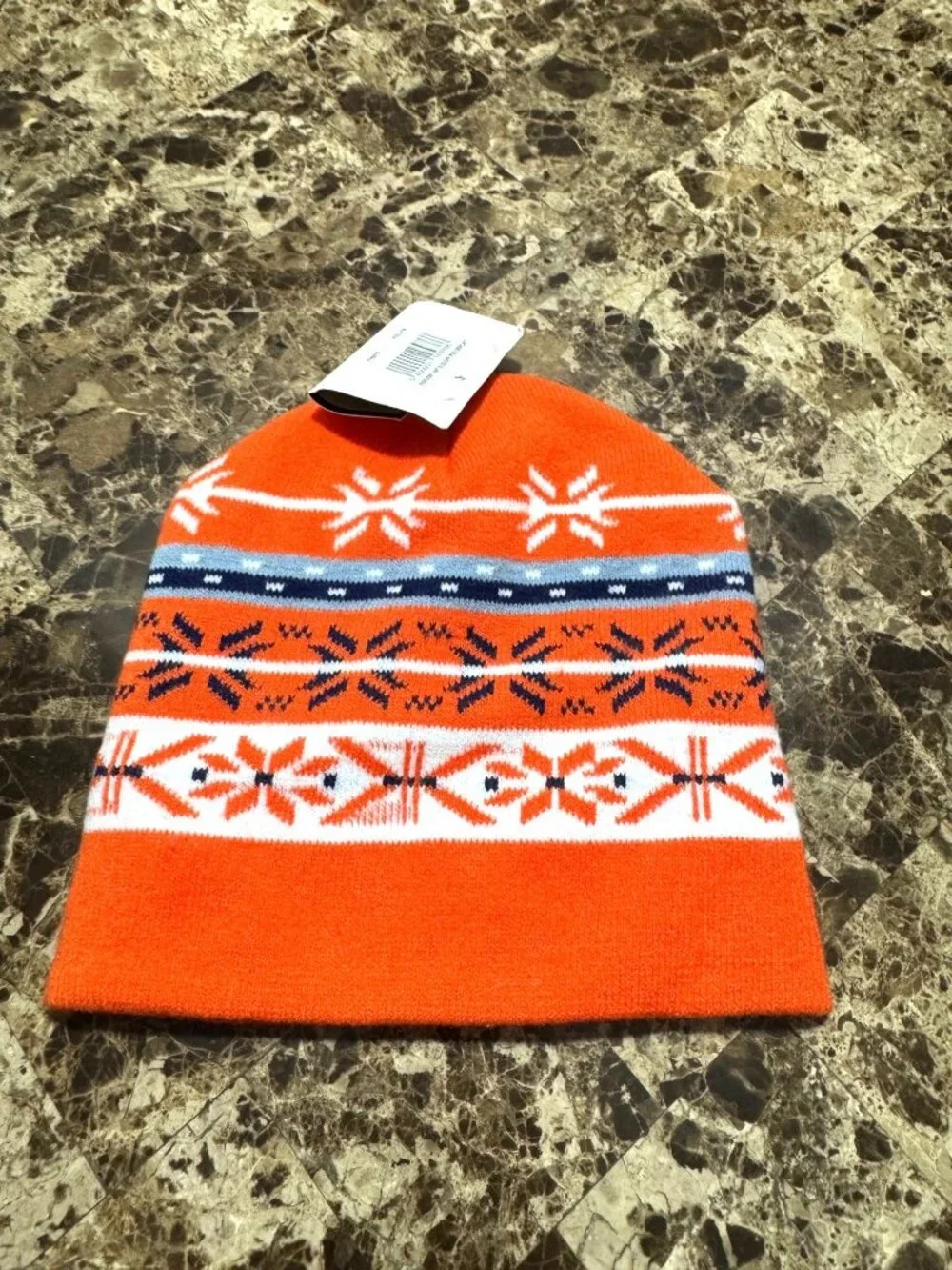 Winter Warm-Up Kids Acrylic Knit Hat Orange Snowflake Pattern